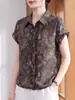 Camisa Casual de Mujer con Cuello y Estampado Floral de Manga Corta, Elegante Camiseta de Verano Estilo Coreano, Top Delgado Estampado Vintage Talla Grande