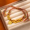 Nuevo Estilo Chino Envoltura Antigua Fa Sha Pulsera Dorada Amarillo Dorado Dios de la Riqueza Marca Redonda Pulsera de Cuerda Roja Cintura de Hombres y Mujeres Línea de Cintura