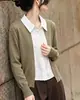 2026 Top de Punto Falso de Dos Piezas para Mujer Casual Adelgazante Manga Larga POL0 Cárdigan Gris Camello Avena
