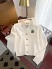 Suéter Cardigan de Gola Dupla para Primavera e Outono para Mulheres, Top Básico Tricotado Estilo College, Branco, Tamanho Único