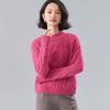 [Lã 100% Espessa] Suéter Básico Casual de Outono e Inverno Cor Sólida Gola Redonda Trançado Suéter de Lã Feminino