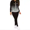 Amazon Traje casual de dos piezas para mujer europeo y americano, estampado digital, degradado, manga larga, chalecos + pantalones, en stock