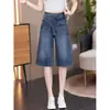Shorts Vaqueros Irregulares de Cintura Alta de Cinco Puntos para Mujer Estilo Delgado 2026 Verano Nuevos Pantalones Rectos de Pierna Recta de Largo Medio Adelgazantes