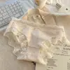 Calcinhas Femininas de Algodão Puro com Forro de Algodão e Renda Francesa Sexy na Borda, Estilo Japonês, Cintura Baixa; Calcinhas para Meninas com Forro de Algodão Puro