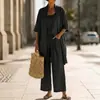 Conjunto de Três Peças Solto Reto Novo Estilo Verão Transfronteiriço para Mulheres, Terno Casual Cor Sólida Estilo Europeu e Americano