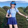 Traje de Baño Deportivo de Dos Piezas para Mujer 2026, Estilo Falda con Shorts, Conjunto de Dos Piezas, Camiseta, Traje de Baño Protector Solar para Estudiantes Adolescentes al por Mayor
