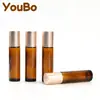 Em Estoque Transfronteiriço Frasco Roll-on de Vidro Âmbar 10ml, Frasco Roll-on de Cristal Rosa para Óleo Essencial, Frasco de Perfume, Frasco Roll-on, Frasco Reutilizável