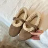 Zapatos Mary Jane Calientes de Moda de Cuero Suave Bailarinas Planos para Mujer Suela Plana Más Terciopelo Una Correa Zapatos de Piel Sintética Zapatos de Algodón para Mujer Marrón Invierno