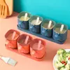 Set de Cajas de Condimentos con Múltiples Compartimentos para Cocina Casera, Popular Combinación de Frascos de Sal en Línea con Cuchara para Azúcar, Glutamato Monosódico y Sal