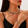 Venta Caliente Cruzada Estilo Punk Personalidad Exagerada Multicapa Elástico Material de Hierro Cadena de Hueso de Serpiente Collar Retorcido Juego de Pulseras para Mujer