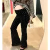 Pantalones casuales de lunares acampanados para maternidad para mujeres petite, que no aprietan en el vientre, elásticos, estilo coreano, adelgazantes, adecuados para que los usen las mujeres embarazadas al salir