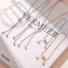 Conjunto de Joias Tendência Não Desbota com Contas Redondas e Fivela de Puxar, Pulseira de Tornozeleira com Franjas em Aço Titânio Banhado a Ouro 18K para Mulheres