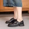 2025 Nueva Llegada Mocasines de Mano de Piel de Oveja para Mujer Vintage con Correa de Hebilla para Commuter Zapatos de Una Capa Británicos Negros Comodín Zapatos de Cuero Pequeños