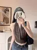 Top Corto de Retazos a Cuadros Picante Estilo Americano con Cuello Halter para Mujer Verano Retro Nicho Espalda Bonita Ajustado Sexy Espalda Abierta Tendencia