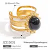 Anel de Turquesa Incrustada Amazon Design de Nicho Estilo Ins Anel Ajustável Cor Dourada 18K Pulseira Conservadora de Cor