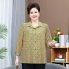 Camisa Estampada de Manga Longa de Verão Plus Size para Mulheres de Meia-Idade e Idosas, Blusa de Vovó 110kg