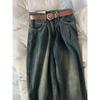 Jeans de Perna Larga Cinza Cimento Plus Size Feminino Inverno Menina Cheinha Cintura Alta Emagrecedor Pregueado Reto Boca de Sino Calças Maillard