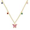 N0232 Estilo Coreano Lujo Ligero Moda Creativa Mariposa Gota de Pegamento Collar para Mujer Latón Chapado en Oro con Circón Multicolor Cadena para la Clavícula