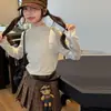 Camiseta térmica básica para niña, nuevo estilo otoño e invierno, con bordes rizados, cuello semialto, corte ajustado, top básico estilo coreano para niños