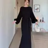 Vestido de Punto Elegante Versátil Estilo Hepburn, Ajuste Delgado, Vestido Largo Elegante de Corte Holgado para el Trabajo, Vestido de Alta Gama que Ceñe la Cintura