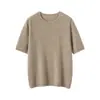 Nueva Moda Sencillo Cuello Redondo 100% Cachemira Manga Corta Para Mujer Color Sólido Suéter de Punto de Cachemira Delgado