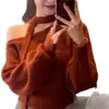 Suéter de Punto para Mujer Estilo Perezoso Cuello Halter Hombros Descubiertos Otoño/Invierno 2025 Estilo Dulce Suéter Suave para Ponerse sin Cremallera Hombros Descubiertos