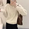 Suéter de Tricô com Capuz Vermelho para Mulheres, Popular Este Ano para Outono e Inverno, Estilo Solto e Relaxado, Adequado para Roupa Externa ou como Camada Base