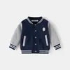 Chaqueta de béisbol para niños con forro polar, ropa para niños pequeños estilo universitario de otoño, ropa para niños de otoño e invierno, tops infantiles de moda
