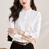 Camisa Feminina de Manga Comprida com Gola Alta Estilo Coreano 2024 Inverno Novo Top Retrô Roupa de Trabalho Camisa Simples Tendência