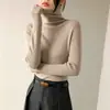 Suéter de punto ajustado de cuello alto para mujer, otoño e invierno, capa interior ajustada, capa base de punto, suéter con cuello fruncido, blanco, talla única