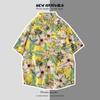 Camisas de Praia Florais Estilo Japonês de Verão Unissex Tendência Ins Estilo Havaiano Hong Kong Soltas Estampadas de Manga Curta Camisas de Casal