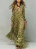 Vestido Largo de Gasa Estampado Leopardo Bohemio 2026 Cuello en V Profundo Fluido Dobladillo Amplio Vestido Largo de Vacaciones para Playa 10740