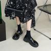 Nuevos Zapatos Mocasines de Cuero Genuino Estilo Primavera Punta Redonda Hebilla Dorada Arco del Triunfo Suela Gruesa para Mujer, Zapatos Planos de Cuero Versátiles