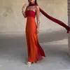 Vestido de Noche con Cinta de Otoño 2026 Nueva Moda Femenina Transfronteriza Elegante Vestido con Retazos y Abertura