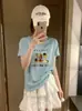 Camiseta de Algodão com Estampa de Treze Linhas e Manga Flip, Gola Redonda, Emagrecedora, Versátil, Manga Curta, Verão, Fornecimento Direto do Fabricante, Dropshipping de Uma Peça