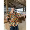 Camisa floral retrô estilo Hong Kong de manga curta para homens e mulheres, modelagem solta, colarinho de lapela, camisa floral estilo japonês, roupa casual para férias na praia