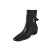 Botas Chelsea de Couro Quadradas de Bico Fino de Alta Qualidade Estilo Francês Inverno 2025 Botas Curtas de Couro Genuíno de Salto Médio Grosso para Mulheres