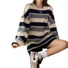 Camiseta de Rayas para Mujer, Estilo Coreano, Corte Holgado, Nuevo Modelo 2026, Primavera y Otoño, Longitud Media, Manga Larga, Top de Moda Estilo Ins, Venta al por Mayor Transfronteriza
