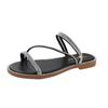 Sandalias de verano 2023 para mujer, estilo coreano, color liso, punta redonda, abierta, con diamantes de imitación, tacón bajo plano y moderno.