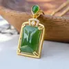 Pingente de jade Hetian natural corrente para clavícula prata de lei S925 colar de jade dourado joia de presente para mãe