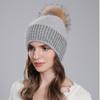 Gorro de piel de mapache auténtica, gorro de punto cálido de piel de conejo para mujer, gorro de lana de invierno a la moda para comercio exterior transfronterizo.