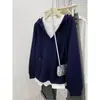 Sudadera con Capucha de Color Puro Dulce y Versátil Falsa de Dos Piezas Coreana para Mujer Otoño e Invierno 2025 Casual Empalme Blanco Gris Top