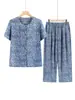 Conjunto de dos piezas de verano para mujeres de mediana edad y mayores: cárdigan fino, blusa holgada de manga corta y pantalones largos, ropa de talla grande para personas mayores