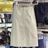 Saia Midi Jeans Lavada Roxo de Cintura Alta com Fenda para Mulheres 2025 Primavera Nova Solta Casual Venda por Atacado