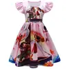 Nova Moana 2: Vestido Princesa Estampa Moana Mangas Volantes Seda Gelo Vestido Meninas 88406