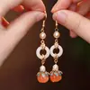Pendientes de Perla de Calabaza Naranja Elegantes Más Vendidos para Mujer, Nuevos Accesorios de Estilo Chino Cheongsam, Ganchos para Orejas de Estilo Étnico, Pendientes de Estilo Nacional
