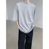 Camiseta de Doble Cuello con Escote Pequeño para Hombre, Estilo Veraniego Old Money, Gris Claro de Alta Gama Casual Versátil Hombro Normal Mangas Cortas