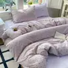 Juego de cuatro piezas de algodón lavado, popular en Xiaohongshu, con lazos, conjunto de tres piezas estilo princesa para dormitorios estudiantiles