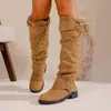 2025 Nuevas Botas de Montar Retro de Gran Tamaño para Mujer Otoño Tacón Grueso Botas Largas Ajustadas Vaquero Occidental Caballero