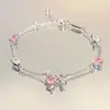 Pulsera con Lazo de Sakura, Estilo de Lujo Ligero de Nicho, Circonita Rosa de Alta Gama, Fresca y Elegante, Joyería de Amistad, Pulsera de Moda